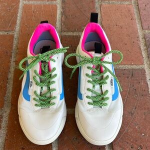 Vans Ultra Range EXO Neon Blue and marshmallow w/ neon pink & lime highlights.